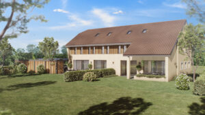 MENOUD JARDIN FUSION 01 Villas mitoyennes contemporaines à Riaz – jardin et couvert à voitures