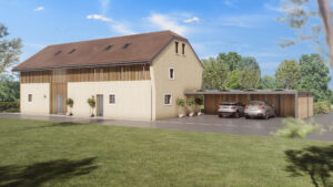MENOUD RUE FUSION 01 Villas mitoyennes contemporaines à Riaz – jardin et couvert à voitures